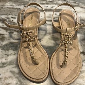 Chanel Lambskin Beige sandal Sz 37C. Wore few times.